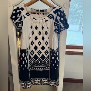 𝅺Tibi Embellished Black White Geo Print Dress Sheath Cocktail Beaded Pocket 2 4